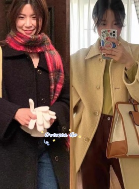 现货 modest mood 秋冬新款 气质翻领单排扣中长款羊毛大衣外套女