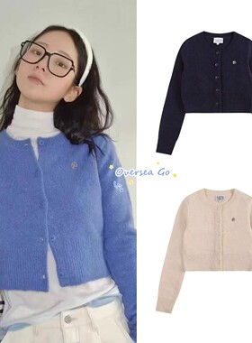 现货 marithe 26早春新款 韩系时尚修身圆领针织开衫毛衣外套女