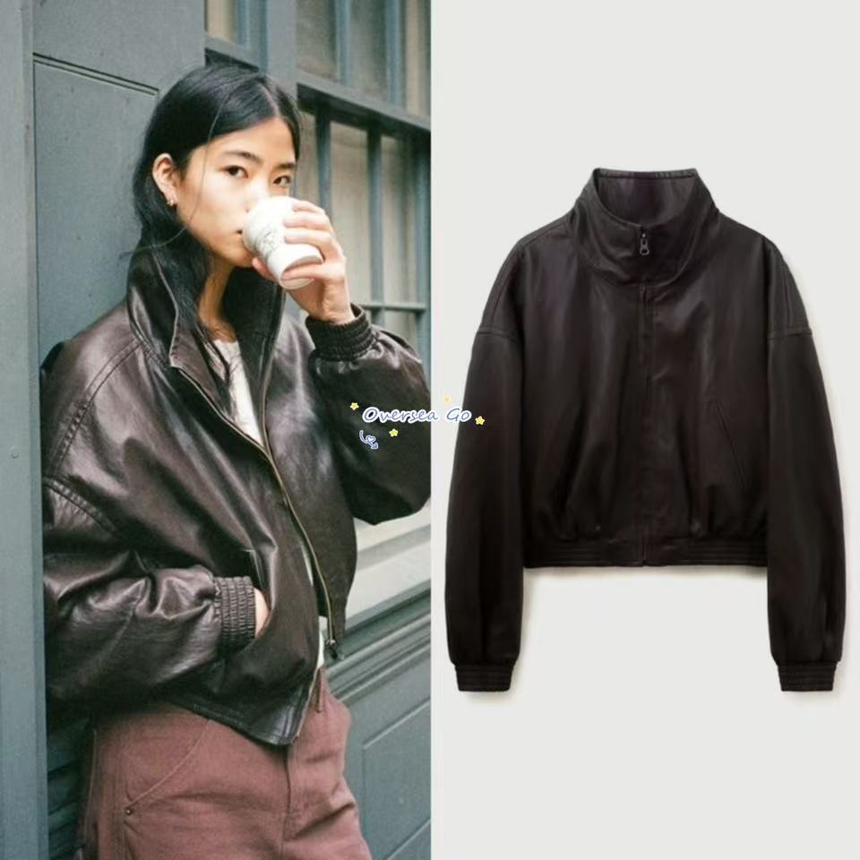 国内现货GED 荷静秋冬新品 LEATHER CROP 复古立领气质皮衣外套女