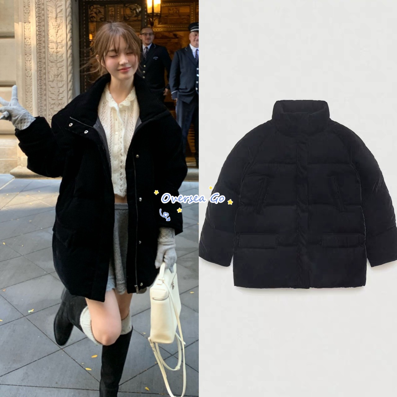 在途现货  Thebarnnet 八奶冬季新款 保暖中长款丝绒羽绒服外套女