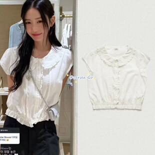 现货 the barnnet 2025新款 八奶甜美减龄荷叶边娃娃领短袖衬衫女