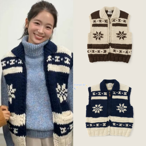 雪花麋鹿马甲背心慵懒风翻领