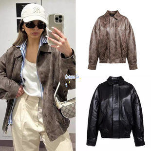 现货秒发 lioness 2024新款 美式复古宽松廓形飞行员皮衣夹克外套