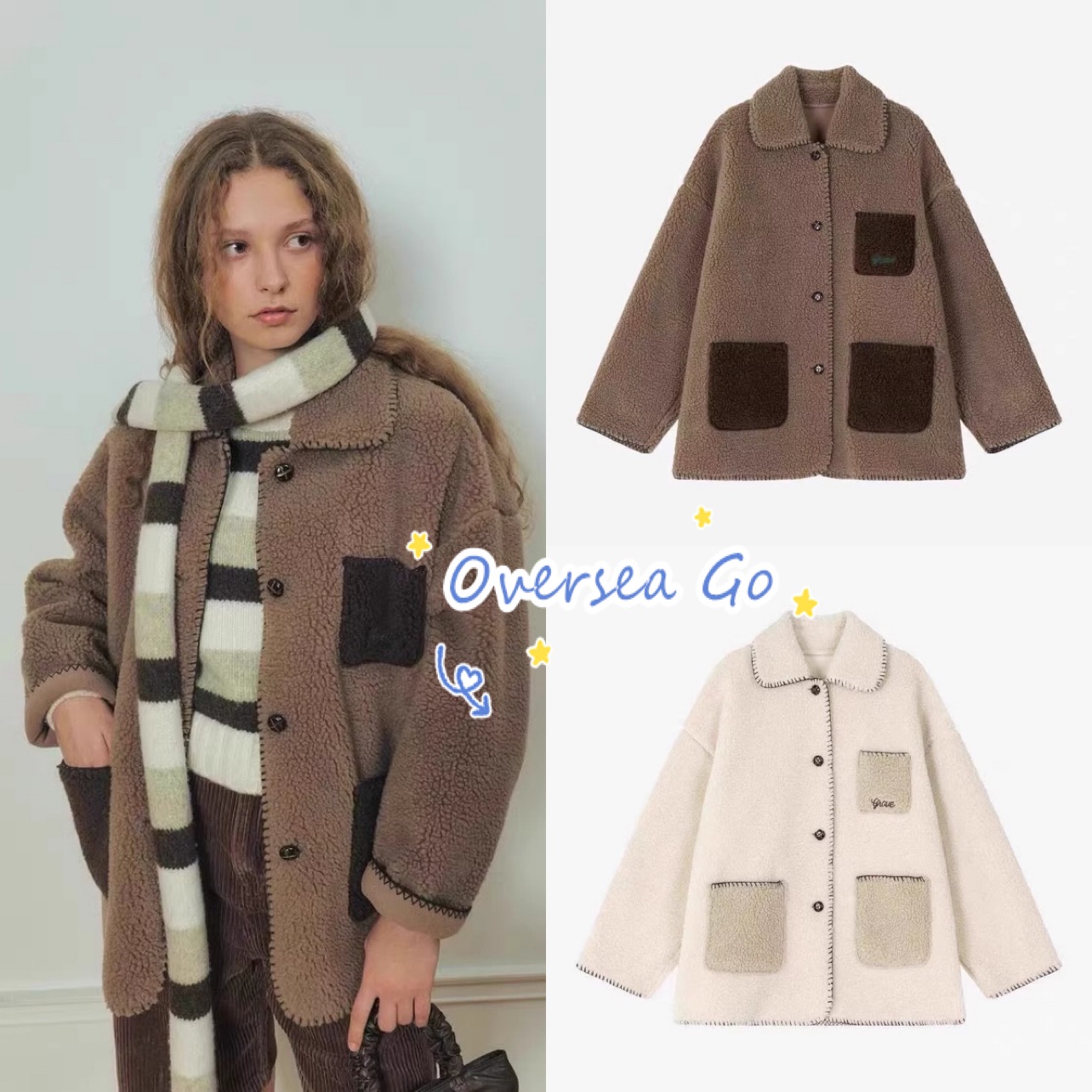 GROVE羊羔绒复古翻领夹克外套