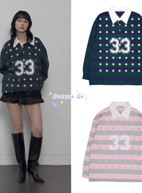 现货 setup-exe 2025新款学院风星星印花宽松条纹卫衣长袖T恤女