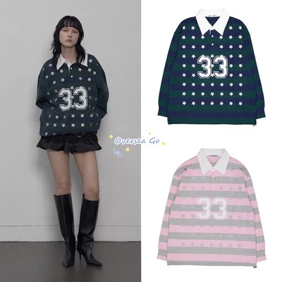 星星印花宽松条纹卫衣长袖T恤女