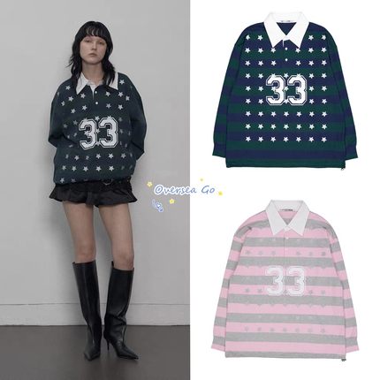 现货 setup-exe 2025新款学院风星星印花宽松条纹卫衣长袖T恤女