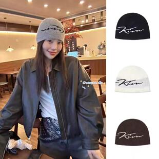 现货 matin kim 2025秋冬新款 复古字母logo提花毛线帽冷帽针织帽