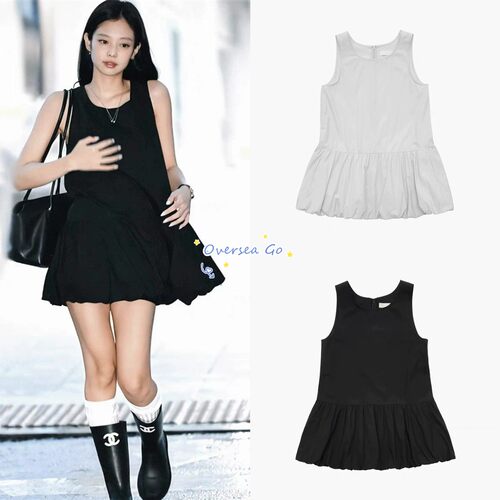 金智妮Jennie同款无袖花苞连衣裙