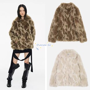 现货 cerric 张元英同款仿皮草 大翻领毛绒大衣外套混色毛夹克女