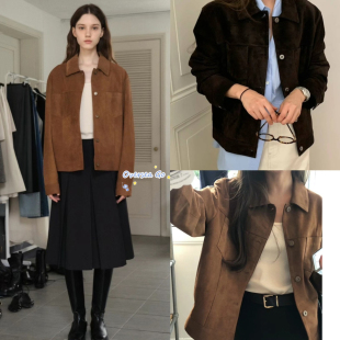 现货 OUNCE 24秋冬新款 复古时尚百搭绒面翻领单排扣夹克外套女