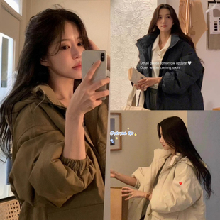 现货 OBJET 2024冬季新款 韩系宽松休闲连帽工装羽绒服外套女