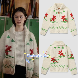 韩国品牌 urbanic30 22秋冬新品滑雪印花 圣诞羊毛针织开衫毛衣女