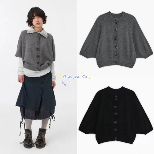 現 oheshio 26秋冬新款 韩国纯色圆领中袖纽扣针织开衫毛衣外套女