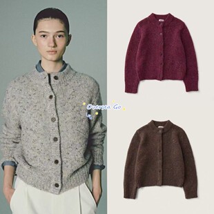 现货sienne25秋冬新款韩系杂色百搭圆领保暖长袖针织衫开衫外套女