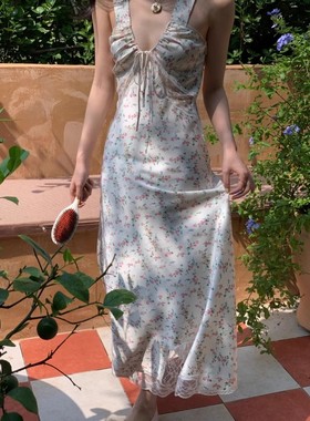 折扣现货 seooocookie 24春夏新款法式碎花V领吊带背心连衣裙长裙