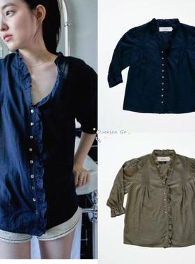 现货viaplain 2025秋季新款法式复古荷叶边V领褶皱长袖衬衫上衣女