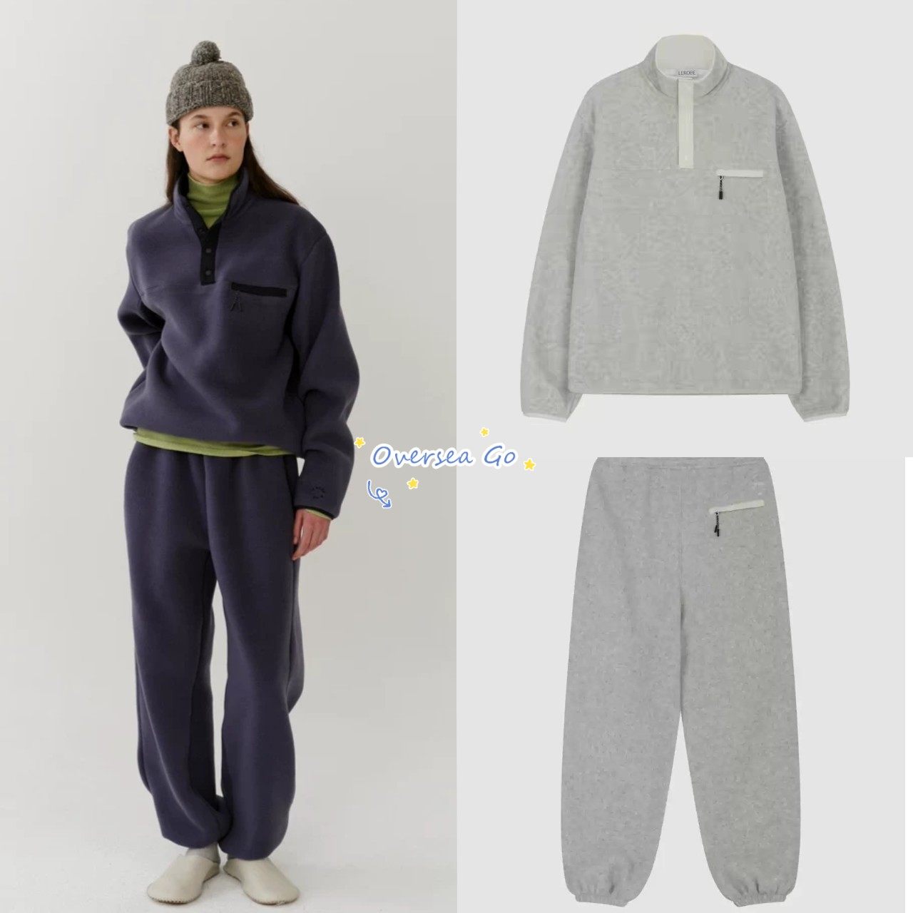 现货 lerobe 26春季新款韩国时尚休闲抓绒半纽扣上衣/ 加绒卫裤女,女装/女士精品,卫衣/绒衫,淘宝优惠券,粉丝福利购,淘宝优惠卷