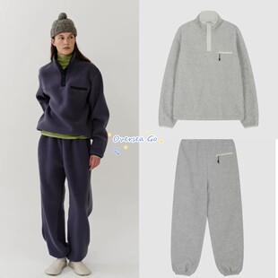 现货 lerobe 26春季新款韩国时尚休闲抓绒半纽扣上衣/ 加绒卫裤女