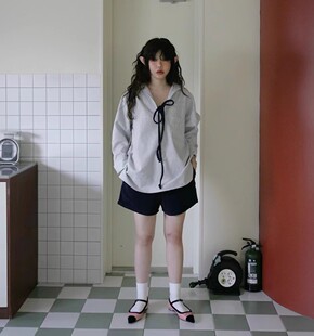 现货 freckle 23新款 慵懒风条纹翻领套头宽松休闲长袖衬衫上衣女