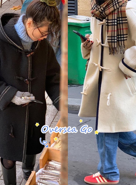 现货 modest mood 23新款 牛角扣中长款双面毛呢连帽大衣外套女