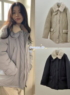 现货韩国erume 25冬季新款 羊羔毛翻领90绒保暖大衣羽绒服外套女