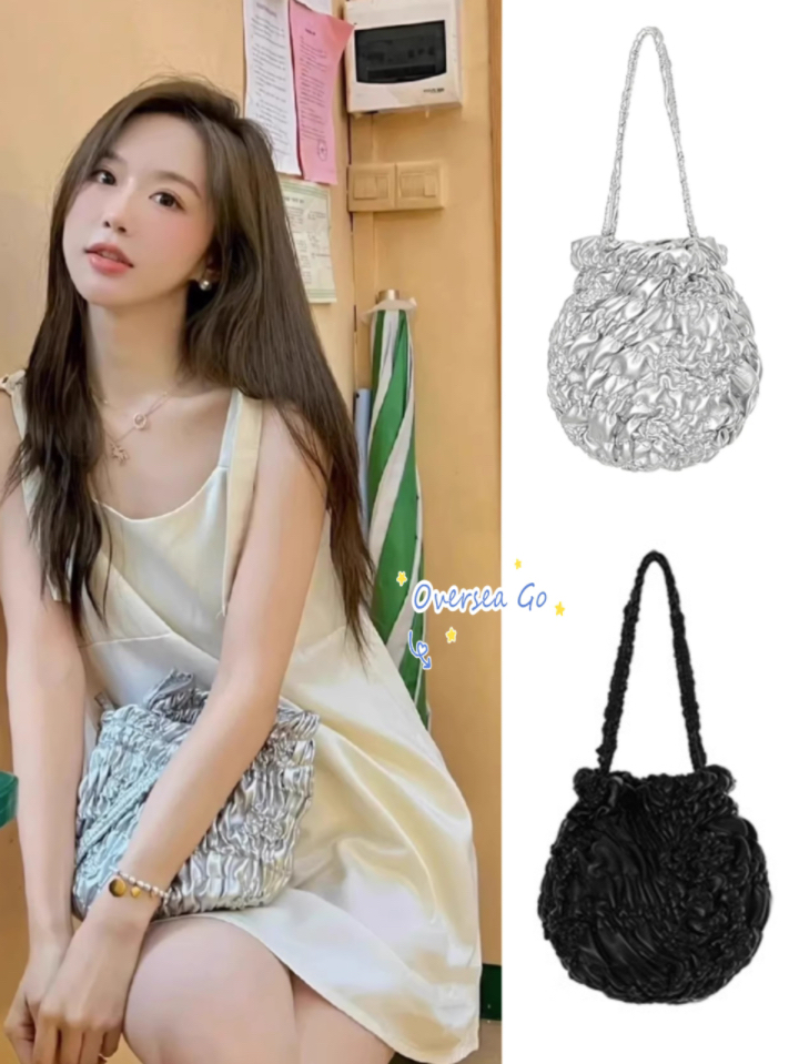 韩国小众褶皱水桶包onuk同款