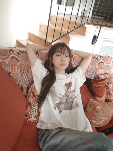 芭蕾女孩印花圆领套头短袖T恤女