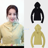 low classic 迪丽热巴同款 现货 纯色纽扣半领连帽修身 针织卫衣女