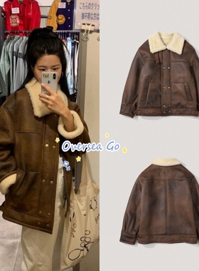 现货韩国正品 Modest Mood 秋冬新款 羊毛翻领皮毛一体夹克外套女