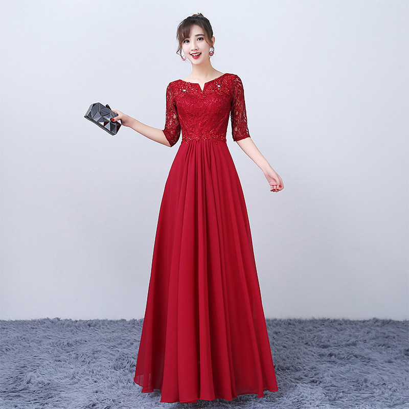 合唱礼服女演出服大合唱长裙成人晚礼服女2026新款春红色长款舞台