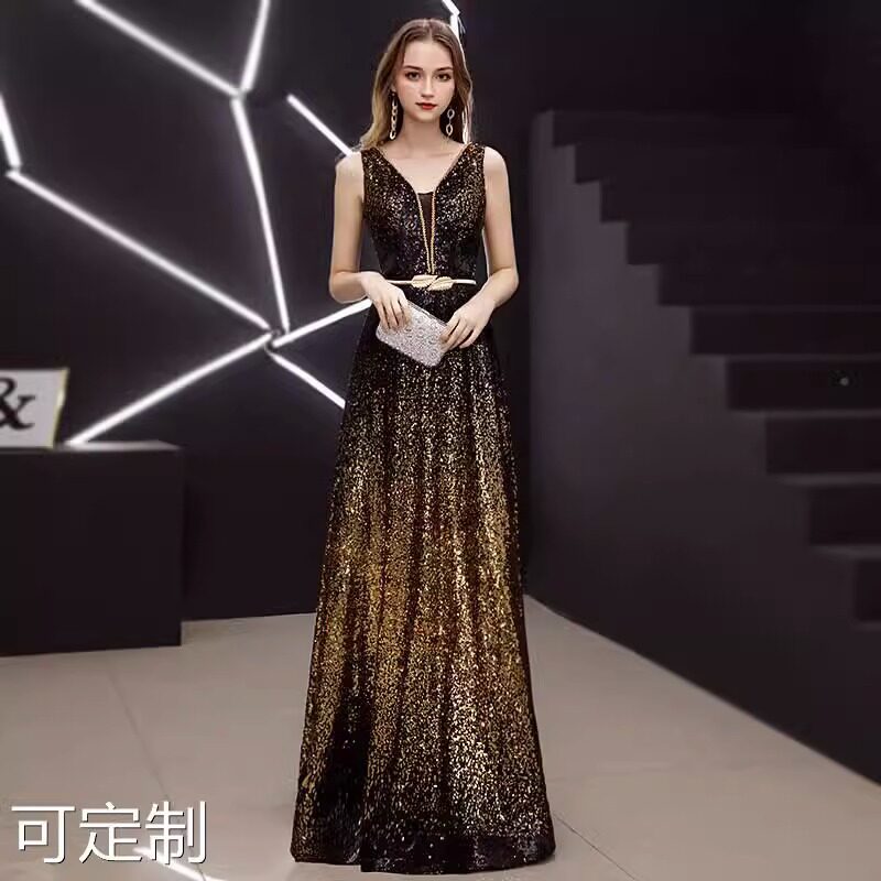 亮片晚礼服女2026夏季时尚新款渐变显车模长款走秀演出表演礼服