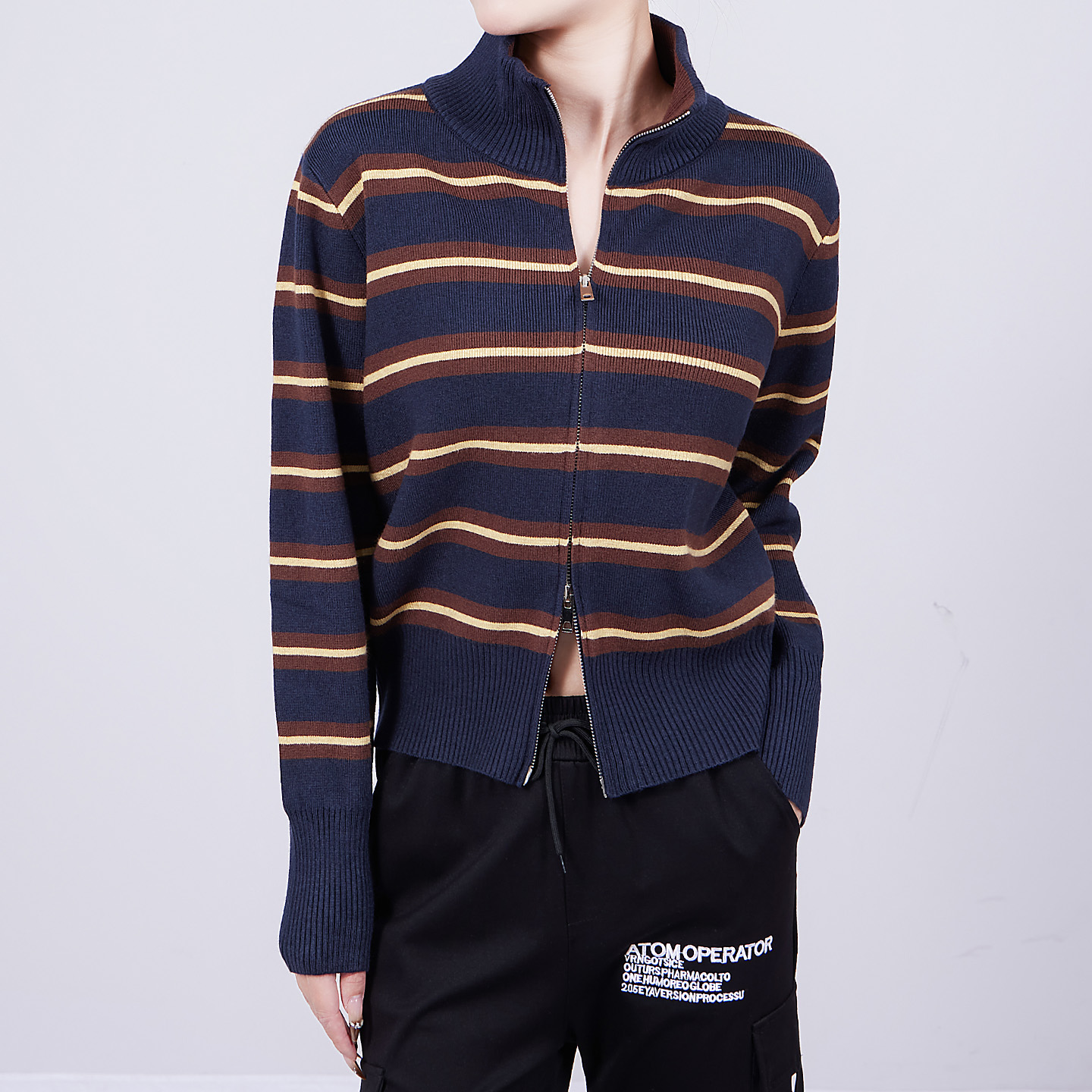 高级感条纹撞色针织衫毛衣