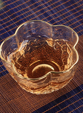 日式锤纹金边耐热玻璃泡茶品茗杯