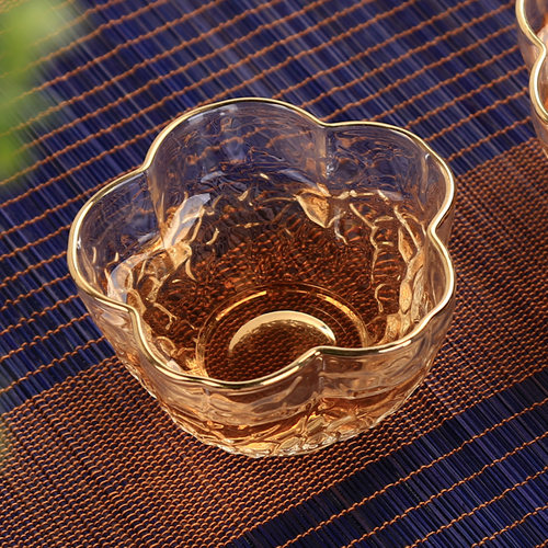 日式锤纹金边耐热玻璃泡茶品茗杯