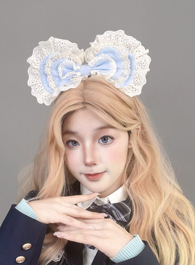 洛丽塔蕾丝蝴蝶结发夹二次元lo娘发饰日系甜美lo娘蝴蝶结kc头饰