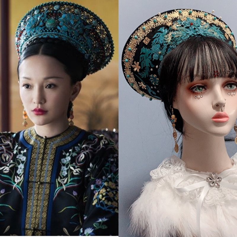 如懿传帽子发饰古装旗头皇后妃子头饰如懿延禧宫略娘娘景泰蓝钿子