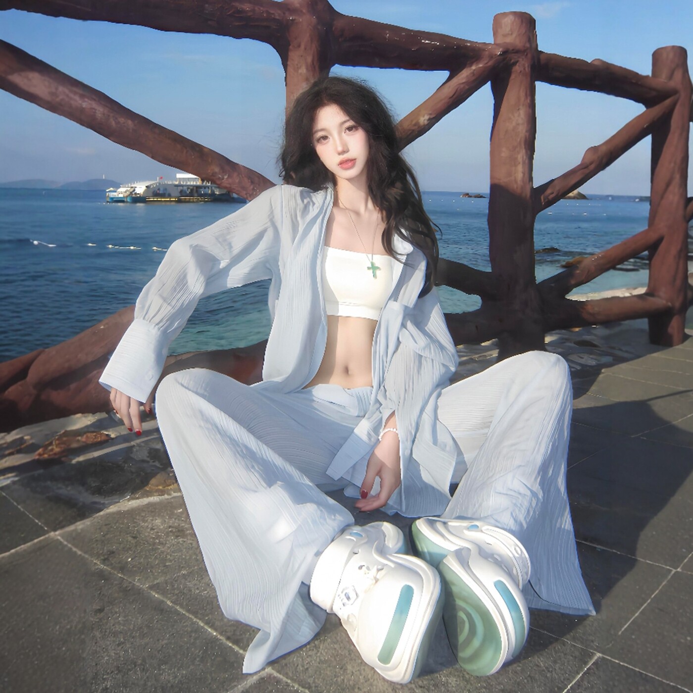 夏日绝美巨好看套装女松弛感轻薄垂感防晒衬衫外套阔腿裤两件套潮