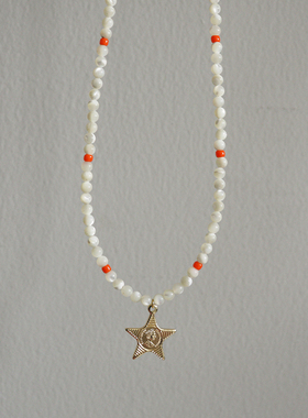 est studio原创月光贝撞色串珠项链女14k镀金星星吊坠ins锁骨链夏