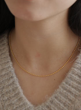 est studio小众简约气质925银镀金色米粒橄榄珠项链女叠戴锁骨链