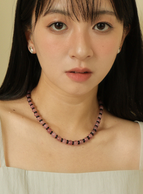 天然紫马粉水晶撞色串珠项链手链