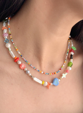 原创小众捷克珠手工串珠珍珠项链