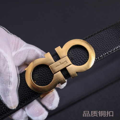 男士菲拉轻奢铜扣皮带马蹄扣商务真皮平滑扣休闲百搭8字扣裤腰带F