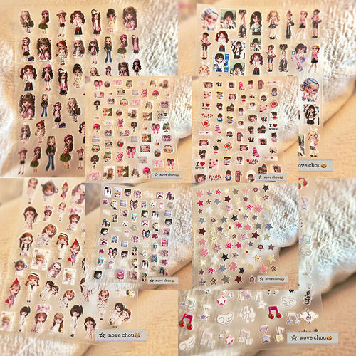 古早y2k梦核小布美甲贴纸五角星音符电子千禧风手账超薄指甲贴纸