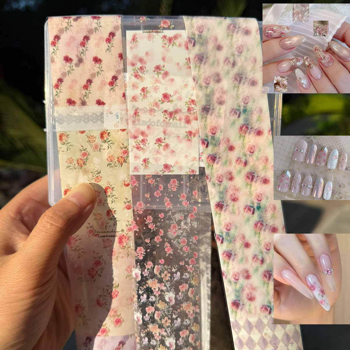 法式复古油画玫瑰花小碎花蕾丝布艺美甲转印纸砂糖玫瑰指甲装饰贴
