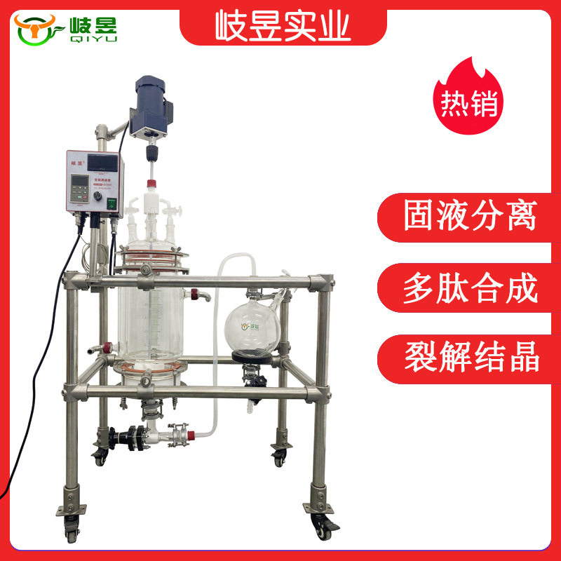 岐昱实验反应器厂家直供四氟砂芯过滤多肽合成双层玻璃固相反应釜