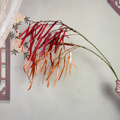 跨境仿真绿植热卖款豆角橱窗造景婚礼吊顶插花彩色豆角荚厂家