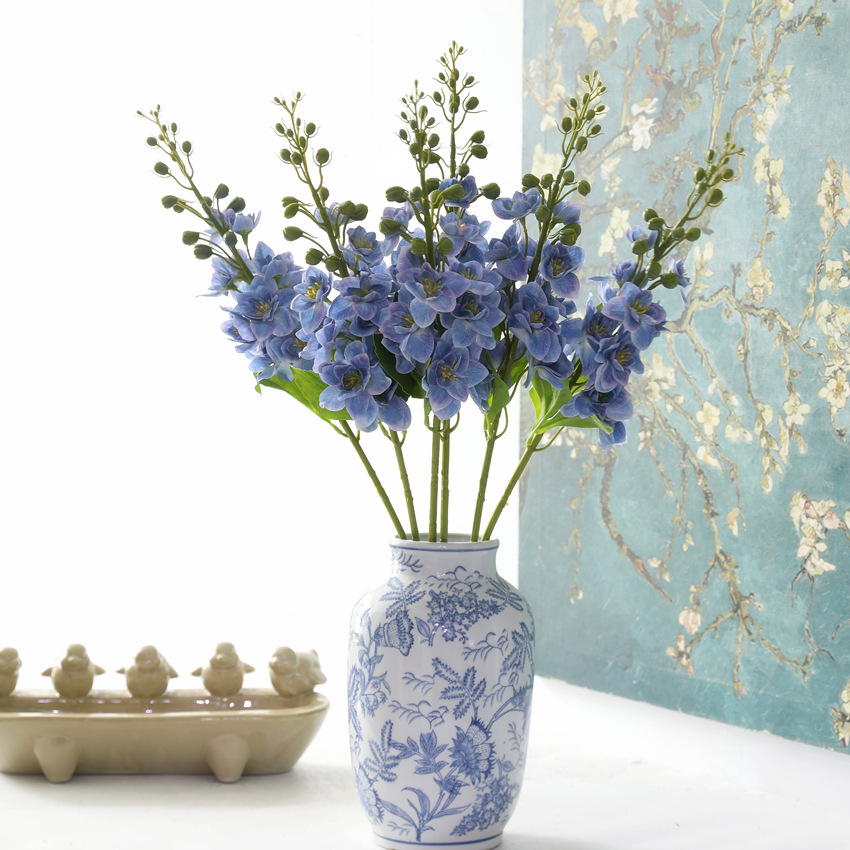仿真花绢布飞燕草 INS风家居软装工程装饰婚庆摆件蓝色花艺造景花