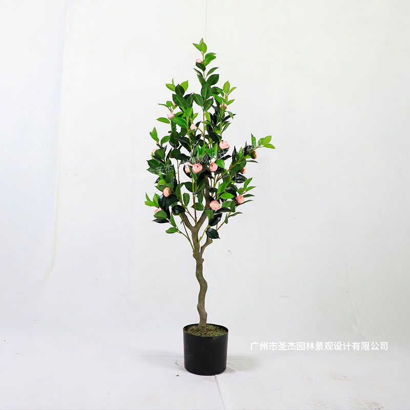 仿真茶花树PE手感叶酒店婚庆造景室内家居落地摆件背景装饰盆栽
