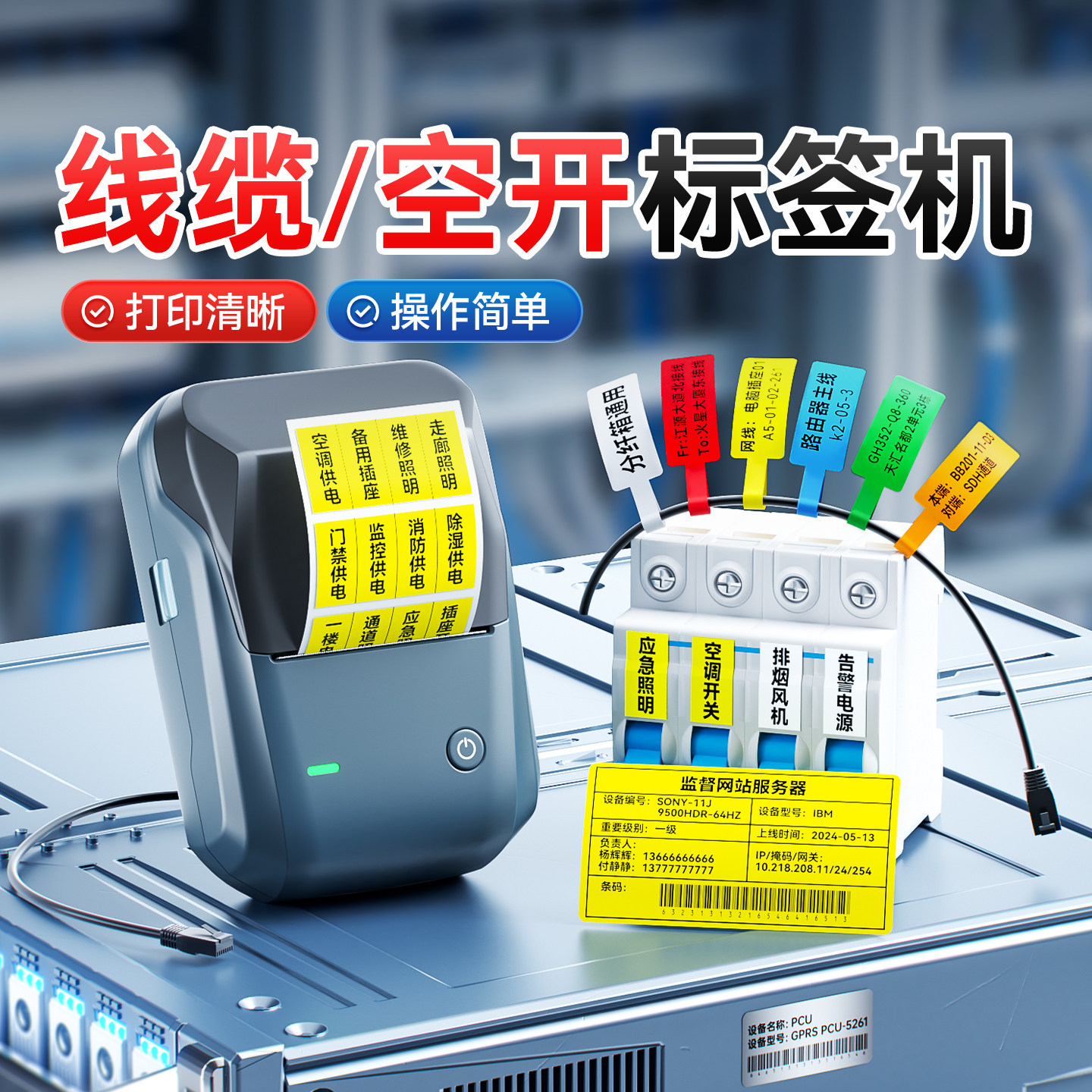 精臣B3S/B1通信线缆标签打印机配电箱空开开关标识不干胶贴纸机房网络弱电工电线手持便携小型工程网线标签机